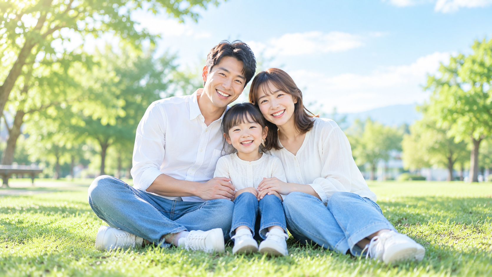 公園で笑顔の家族