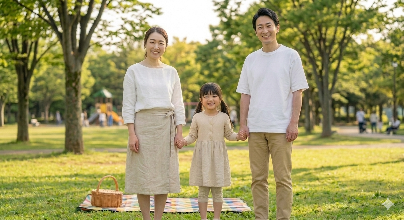 ソファで寄り添う家族